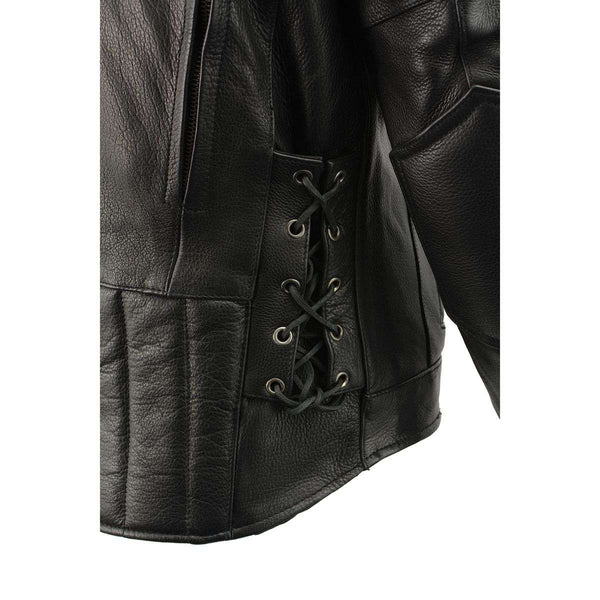 Milwaukee Leather SH1010 Men's 'Scooter' Black Vented Motorcycle Leather Jacket with Side Laces in Tall Sizes