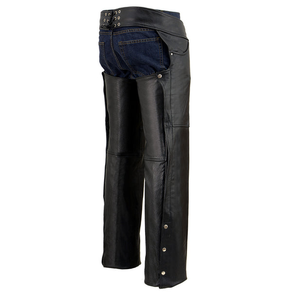 Milwaukee Leather Chaps for Men's Black Premium Leather- Classic Jean Style Pockets Motorcycle Riders Chap - SH1101