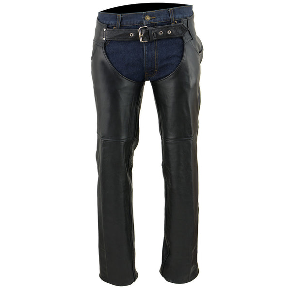 Milwaukee Leather Chaps for Men's Black Premium Leather- Classic Jean Style Pockets Motorcycle Riders Chap - SH1101