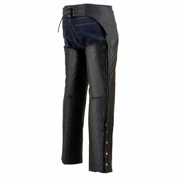 Milwaukee Leather SH1103 Men's Black Leather Slash Pocket Chaps with Snap Out Liner