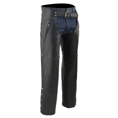 Milwaukee Leather Chaps for Men's Black Prime Leather Zipped Thigh Pocket- Mesh Lined Motorcycle Rider Chap- SH1190