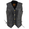 Milwaukee Leather SH1292 Women's Black Leather Side Lace 6 Pocket Motorcycle Rider Vest- Antique Color Snap Closure