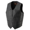 Milwaukee Leather SH1310 Men's Black Leather Classic V-Neck Motorcycle Rider Vest w/ Front Snap Button Closure