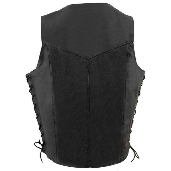 Milwaukee Leather SH1315Tall Men's Black Leather Classic V-Neck Side Lace Motorcycle Rider Vest w/ Snap Closure
