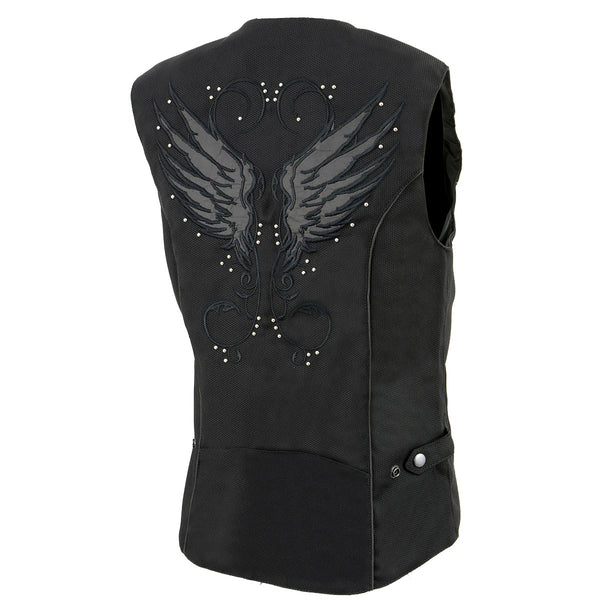 Milwaukee Leather SH1955 Ladies Black Textile Vest with Wing Embroidery