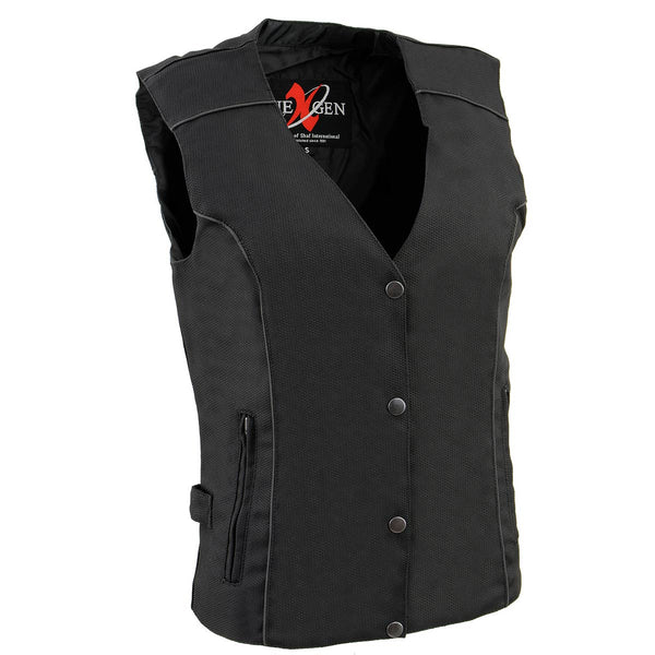 Milwaukee Leather SH1955 Ladies Black and Red Textile Vest with Wing Embroidery