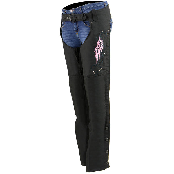 Milwaukee Leather SH1956 Women's 'Winged' Black and Pink Textile Chaps