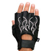 Milwaukee Leather SH198 Men's Black Leather Gel Padded Palm Fingerless Motorcycle Hand Gloves W/ ‘Grey Flame Embroidered’