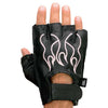 Xelement XG198 Women's Embroidered 'Flamed' Fingerless Black and Pink Motorcycle Leather Gloves