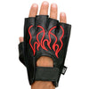 Xelement XG198 Men's Embroidered 'Flamed' Fingerless Black and Red Motorcycle Leather Gloves