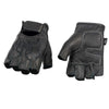 Milwaukee Leather SH198 Men's Black Leather Gel Padded Palm Fingerless Motorcycle Hand Gloves W/ ‘Black Flame Embroidered’