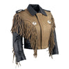 Leather King SH2015 Ladies ‘Fringed’ Cropped Two Tone Jacket with Braiding Detail