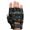 Milwaukee Leather SH211 Men's Black Leather Gel Padded Palm Fingerless Motorcycle Hand Gloves W/ ‘Open Knuckle’ & Detailing