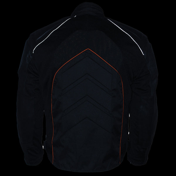 NexGen SH2153 Men's Black and Orange Armored Moto Textile and Leather Combo Jacket