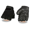 Milwaukee Leather SH219 Men's Black Leather Gel Padded Palm Fingerless Motorcycle Hand Gloves W/ Breathable ‘Mesh Material’