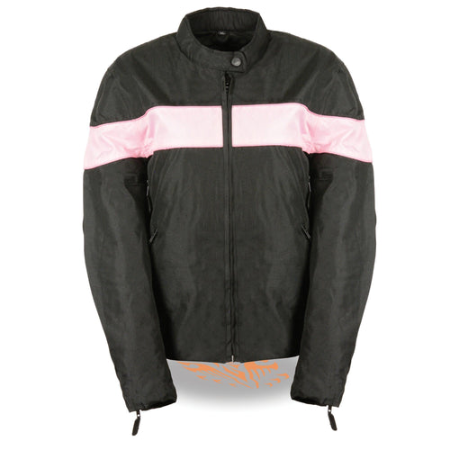 Milwaukee Leather SH2261 Women's Lightweight Black and Pink Textile Motorcycle Jacket with Reflective Piping
