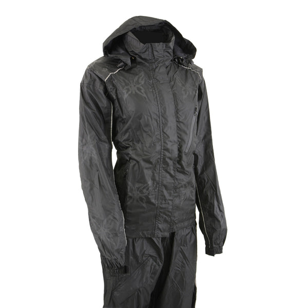 NexGen SH2342 Women's Black Water Resistant Rain Suit with Reflective Butterflies