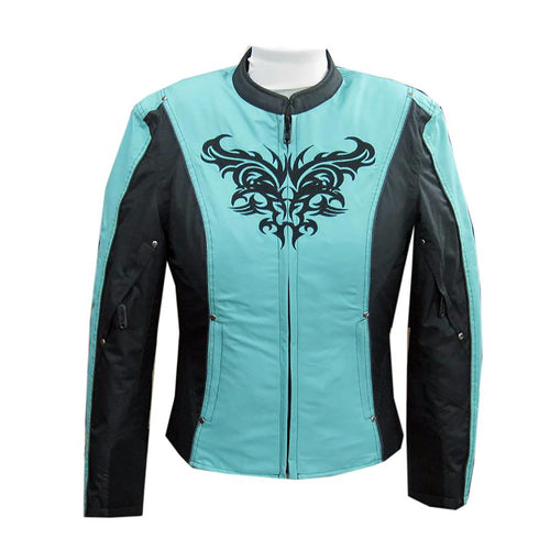 NexGen SH2367 Women's Turquoise and Black Textile Jacket with Embroidery Artwork