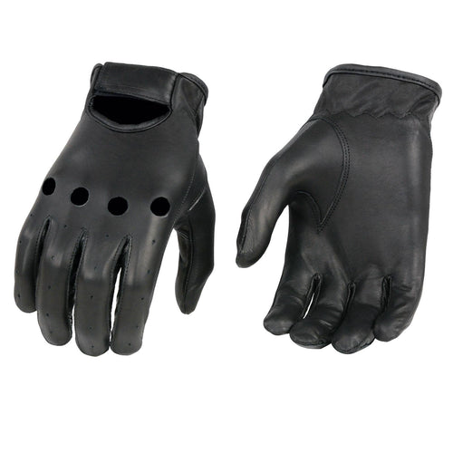 Milwaukee Leather SH247 Men's Black Perforated Leather Full Finger Motorcycle Hand Gloves W/ Breathable ‘Open Knuckle’