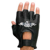 Milwaukee Leather SH352 Men's Black Leather Gel Padded Palm Fingerless Motorcycle Hand Gloves W/ ‘Embroidered Flaming Eagle’