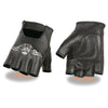 Milwaukee Leather SH352 Men's Black Leather Gel Padded Palm Fingerless Motorcycle Hand Gloves W/ ‘Embroidered Flaming Eagle’