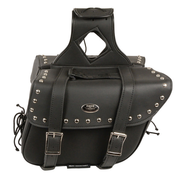 Milwaukee Leather SH57901ZB Black Medium Zip-Off PVC Slanted Throw Over Studded Saddlebags