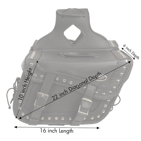 Milwaukee Leather SH66401ZB Black Large 'Studded and Braided' Zip-Off PVC Throw Over Motorcycle Saddlebags