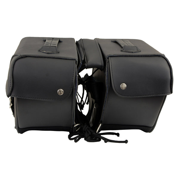 Milwaukee Leather SH66901ZB Medium Size Black PVC 2-Strap Throw Over Saddle Bag w/ Reflective Piping