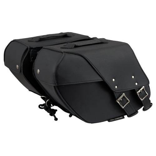 Milwaukee Leather SH66901ZB Medium Size Black PVC Two Straps Throw Over Saddle Bag with Reflective Piping