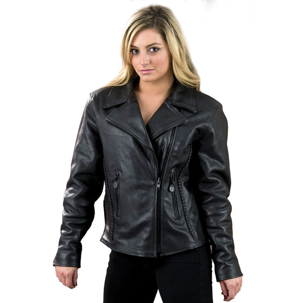 Milwaukee Leather SH7023 Women's 'Braided' Black Leather Jacket with Studs