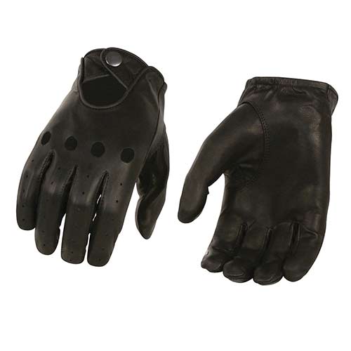 Milwaukee Leather SH729 Men's Black Perforated Leather Full Finger Motorcycle Hand Gloves W/ Breathable ‘Open Knuckle’