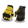 Milwaukee Leather SH791 Men's Black Leather and Yellow Mesh Combo Racing Motorcycle Hand Gloves W/ Elasticized Fingers