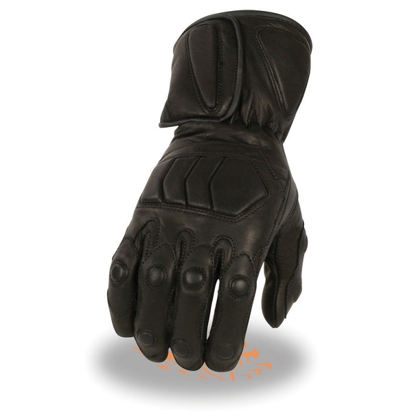 Milwaukee Leather SH813 Men's Black Leather Waterproof Gauntlet Motorcycle Hand Gloves W/ Extra Grip Reinforced Gel Padded Palm.