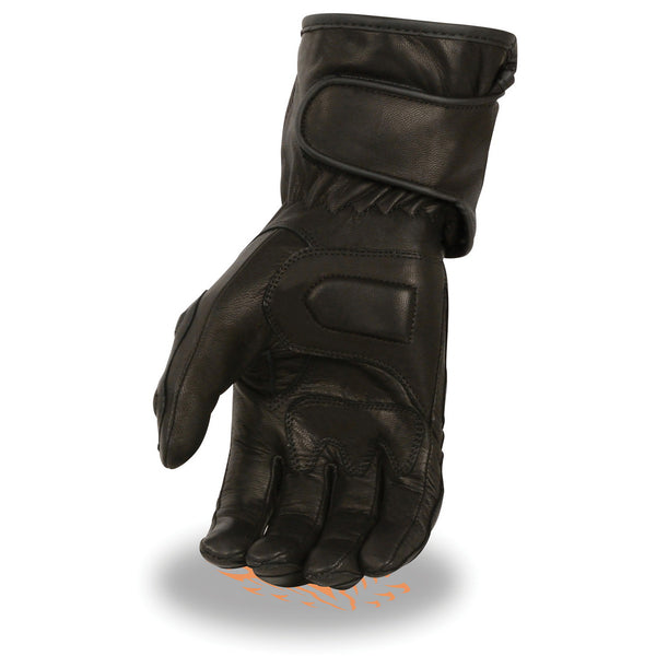 Milwaukee Leather Men's Black Leather Waterproof Gauntlet Motorcycle Hand Gloves-Extra Grip Reinforced Gel Palm SH813