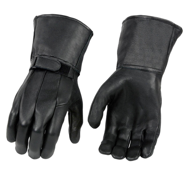 Milwaukee Leather SH864 Men's Black Deerskin Leather Unlined Gauntlet Gloves