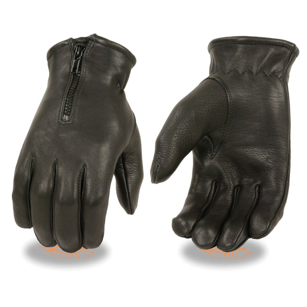 Milwaukee Leather SH866 Men's Black Thermal Lined Deerskin Motorcycle Hand Gloves W/ Wrist Zipper Closure