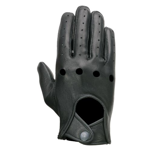 Milwaukee Leather SH869 Men's Black Perforated Deerskin Full Finger Motorcycle Hand Gloves W/ Breathable ‘Open Knuckle’