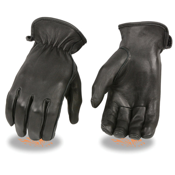 Milwaukee Leather SH886 Women's Black Unlined Deerskin Lightweight Motorcycle Hand Gloves w/ Sinch Wrist Closure