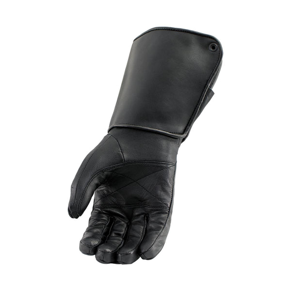 Milwaukee Leather SH262 Men's Black Leather ‘Long Cuff’ Gauntlet Gloves with Zipper Closure