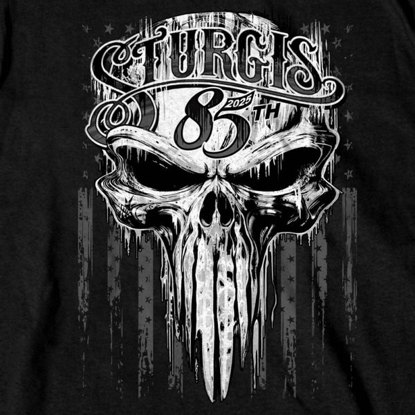 2025 Sturgis Motorcycle Rally Badass Skull Black Men's T-Shirt