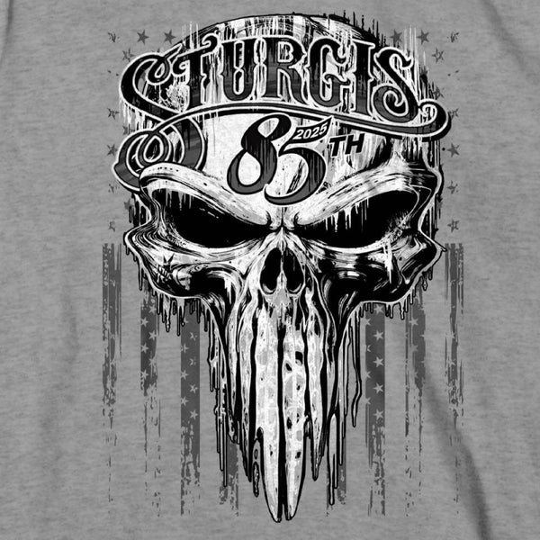 2025 Sturgis Motorcycle Rally Badass Skull Heather Grey Men's T-Shirt