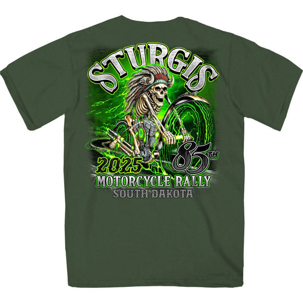 2025 Sturgis Motorcycle Rally Skeleton Chief Military Green Men's T-Shirt