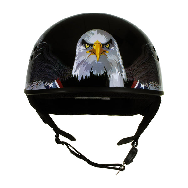 Hot Leathers HLT68 'Eagle' Black Advanced DOT Approved Motorcycle Skull Cap Half Helmet for Men and Women Biker