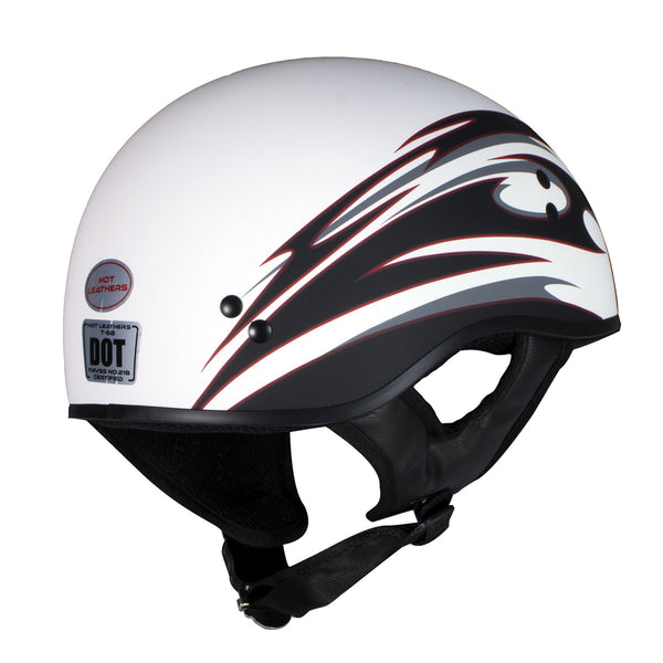 Hot Leathers HLT68 'Tribal White' Advanced DOT Approved Motorcycle Skull Cap Half Helmet for Men and Women Biker