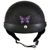 Hot Leathers HLT70 'Purple Butterfly' Flat Black Advanced DOT Motorcycle Half Face Biker Helmet