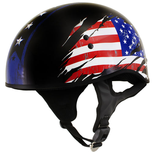 Hot Leathers T68 'American Flag' Advanced DOT Black Glossy Motorcycle Skull Cap Half Helmet for Men and Women
