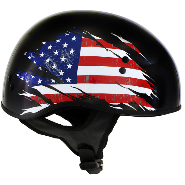 Hot Leathers HLD1051 USA Flag Star and Stripes Glossy Black Motorcycle DOT Skull Cap Helmet