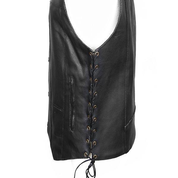 USA Leather 1204 Men's Black 'Dime' Classic Leather Ten Pocket Motorcycle Biker Vest with Side Laces