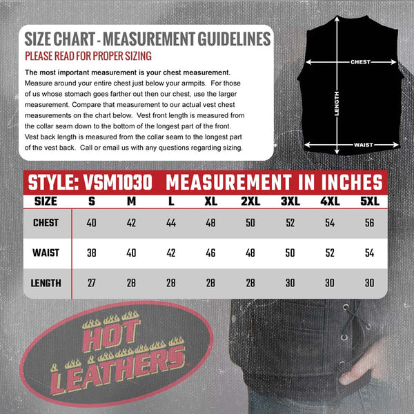 Hot Leathers VSM1030 Men's Black 'Conceal and Carry' Leather Vest