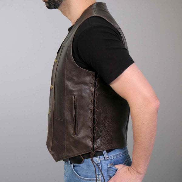 Hot Leathers VSM1040 Men's Retro Brown 'Side Lace' Club Leather Vest